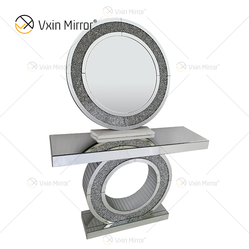 Multi Color Modern Silver Crystal Crafted Wood Console Table And Mirror