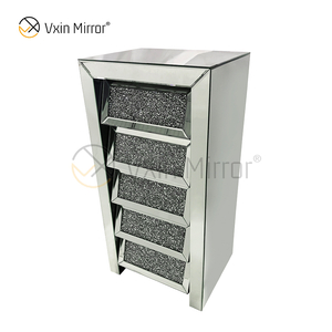 Vxin Mirror Silver Crushed WXWF-707 Diamon Nightstand Bevel Bedside Table With 5 Drawer Mirrored Bedside Table