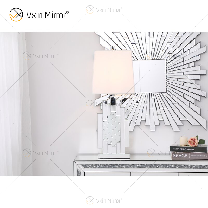 Vxin WXTL-142 Elegant Silver Crystal LED Table Mirror Lamp 3 Colors LED Light for Bedroom