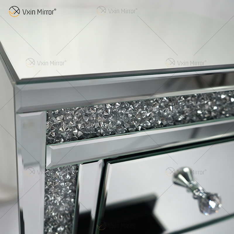 Vxin WXWF-716 Home Modern Acrylic Nightstand 3 Drawers Mirrored Bedside Table