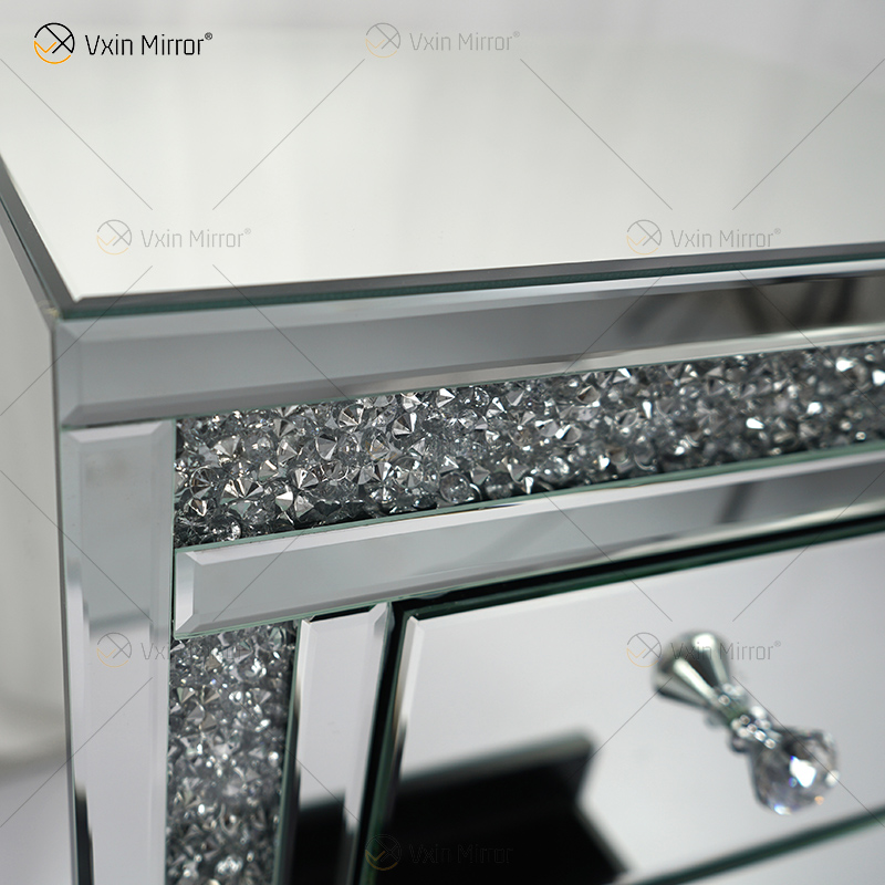 Vxin WXWF-716 Home Modern Acrylic Nightstand 3 Drawers Mirrored Bedside Table