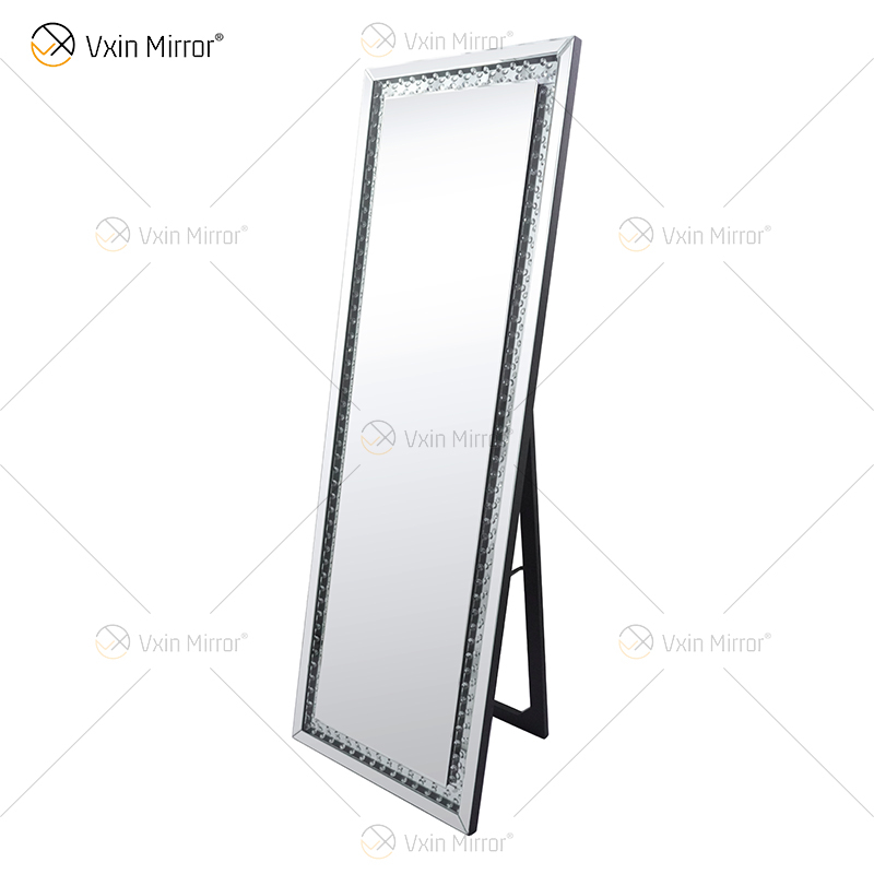 Hot Sale WXFL-2588 Modern Crystal Octagon Full Length Mirror Silver Standing Floor Mirror
