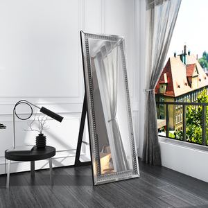 Hot Sale WXFL-2588 Modern Crystal Octagon Full Length Mirror Silver Standing Floor Mirror