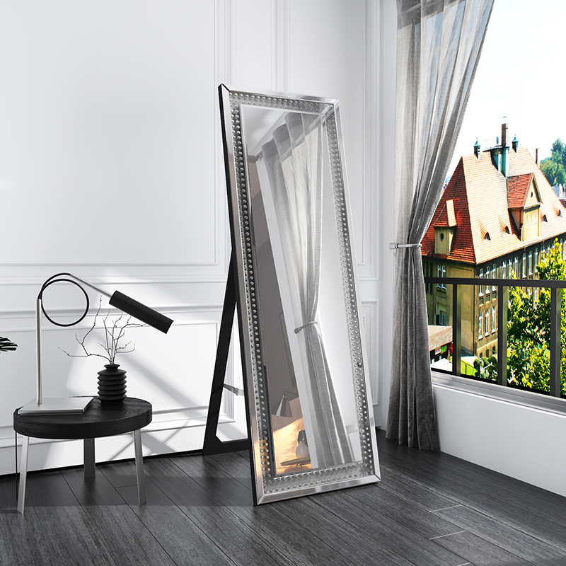 Hot Sale WXFL-2588 Modern Crystal Octagon Full Length Mirror Silver Standing Floor Mirror