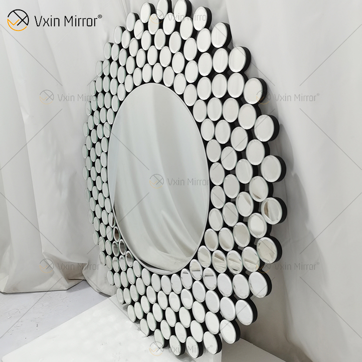 Modern Simplicity Round Silver WXM-2239 Geometric Shape Full Size Decorative Wall Glass Mirror