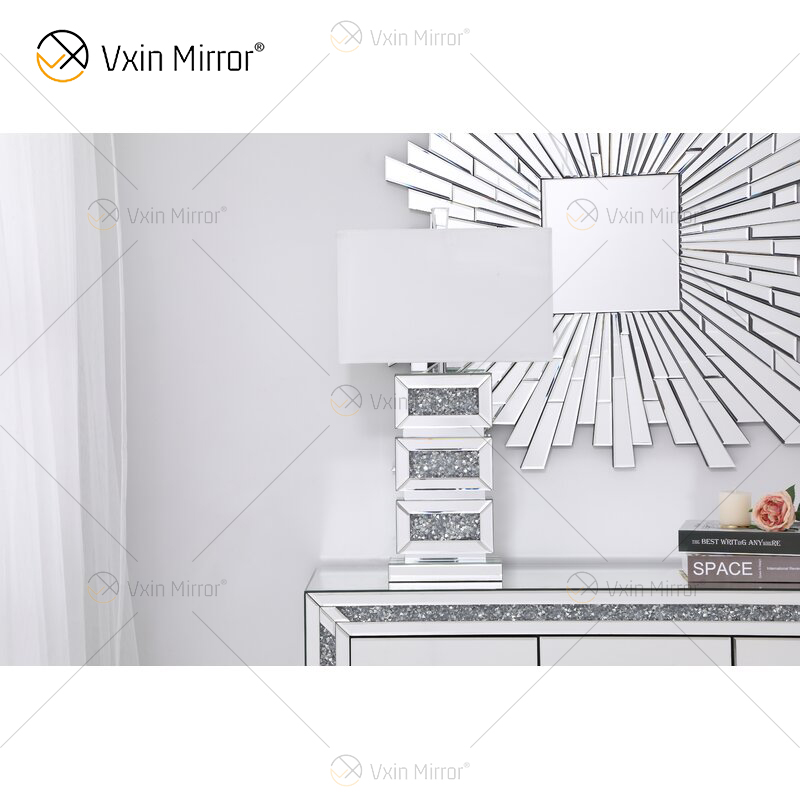Factory Supply WXTL-141 Modern Silver Crystal Acrylic LED Table Mirror Lamp for Warm Light