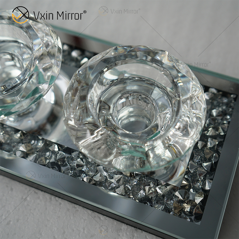 Customizable Name Modern Elegant WXCH-002 Silver Glass Crushed Diamond Candle Holder