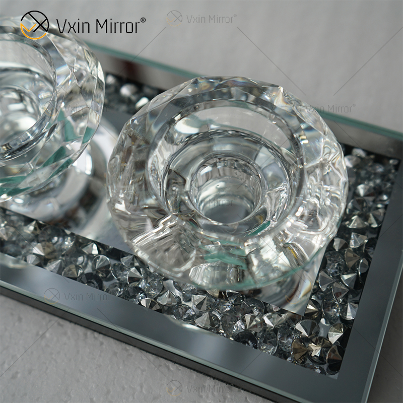 Customizable Name Modern Elegant WXCH-002 Silver Glass Crushed Diamond Candle Holder