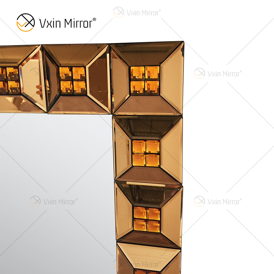 Hot Sale WXM-1118 Wall Decoration Brown Luxury Wall Unique 3d Mirror Wall Hanging Mirror