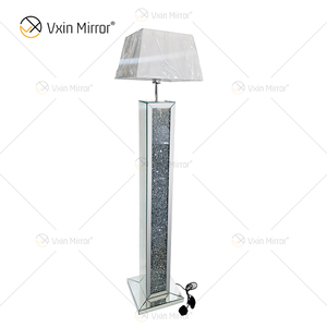 WXFL-032 Living Room Silver Crystal Floor Standing Lamp with Lampshade for Hotel Mirror Lamp