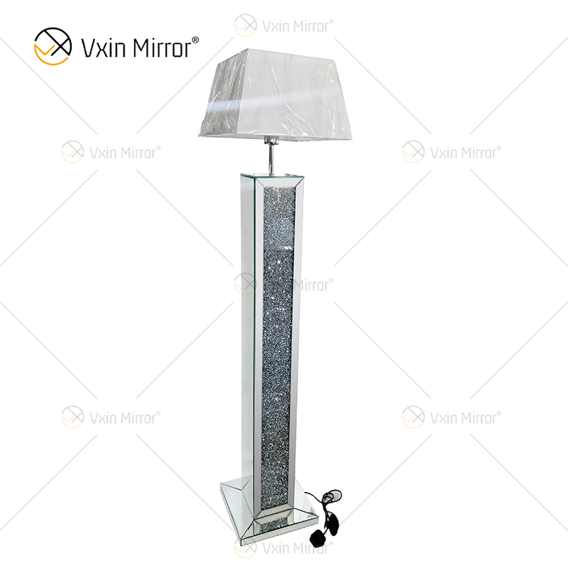 WXFL-032 Living Room Silver Crystal Floor Standing Lamp with Lampshade for Hotel Mirror Lamp