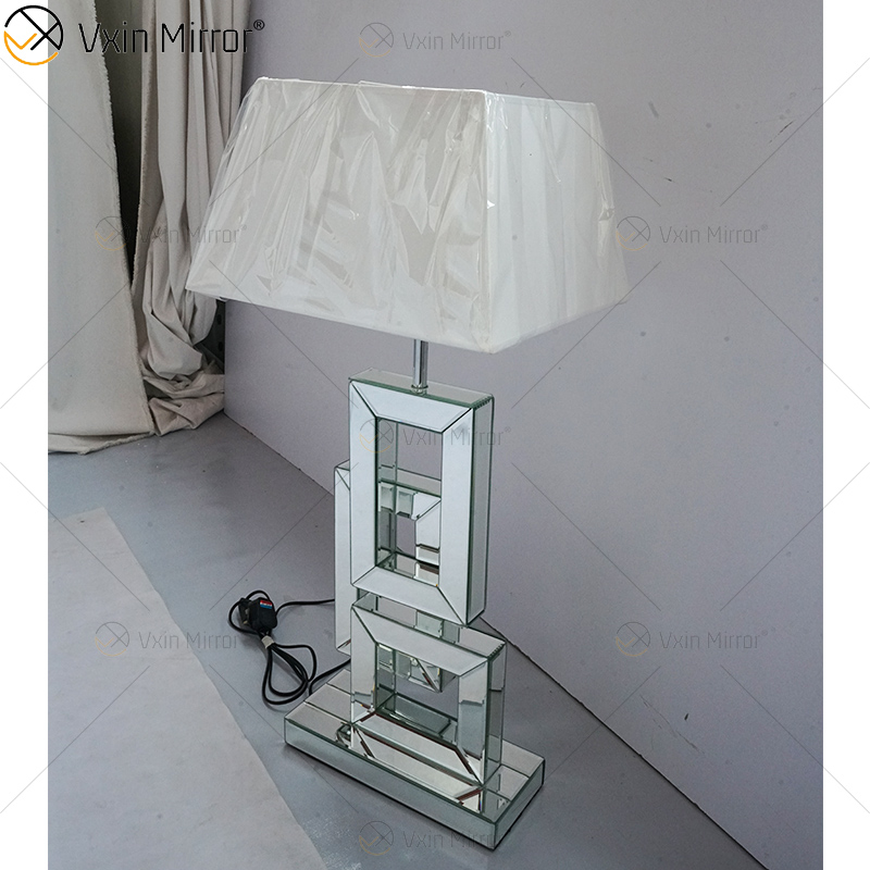 Factory Supply WXTL-001 Modern Silver 3D Table Mirror Lamp with Lampshade For Bedroom