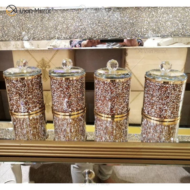 Top Quality Package VX-01 Silver Home Decor Acrylic Mirrored Glass Jars And Bottles with Lid