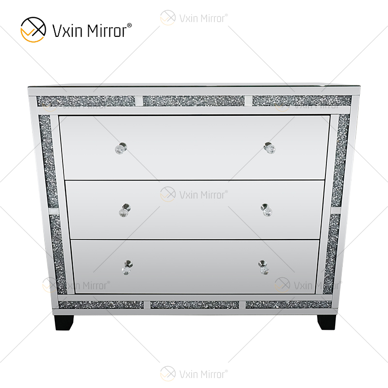 Home Decor WXF-856 Silver Crushed Diamond Mirored Cupboard Cabinet With Muti Drawers