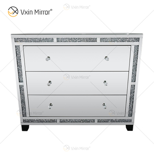 Home Decor WXF-856 Silver Crushed Diamond Mirored Cupboard Cabinet With Muti Drawers