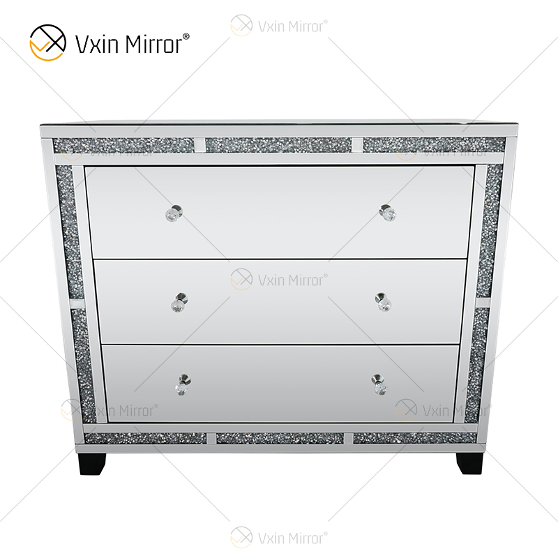 Home Decor WXF-856 Silver Crushed Diamond Mirored Cupboard Cabinet With Muti Drawers