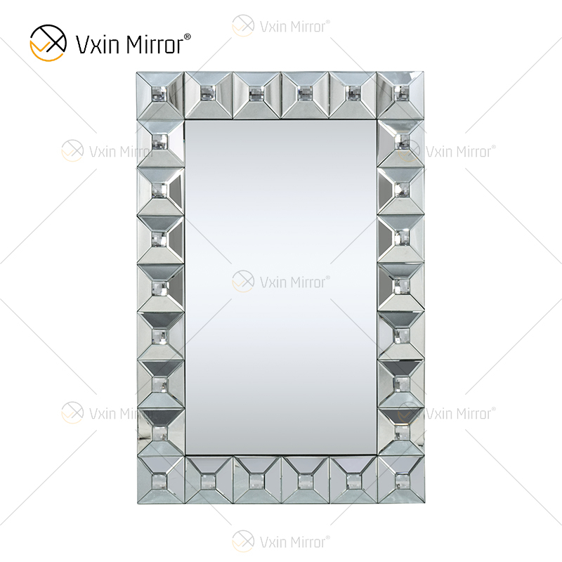 Home Decor WXM-1007 Modern Rectangle Crystal Silver Wall Mirror