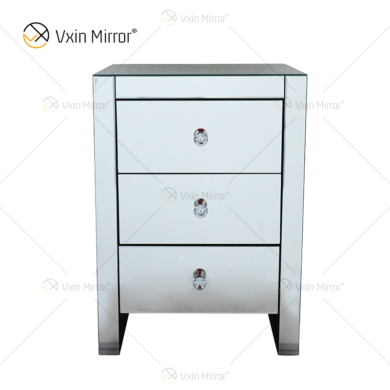 Hot Sell Elegant Vxin WXF-031-1 Bedside Table with 3 Drawer Silver Mirrored Nightstand Mirrored Bedside Table