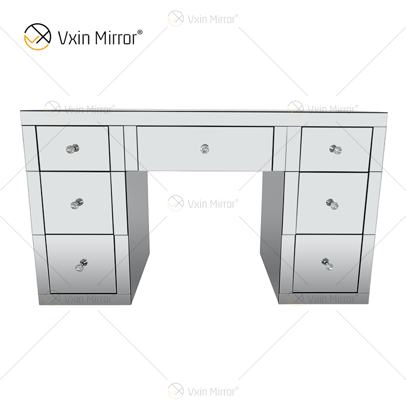 Hot Sell Modern WXF-125 &126 Silver Mirrored Dressing Table 7 Drawers with Disassembly Stool