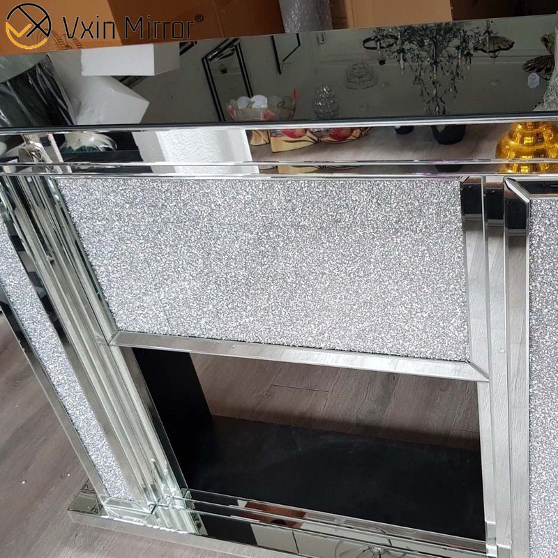 Living Room Furniture Luxury Style LED Crushed Crystal Diamond Mirror Fireplace