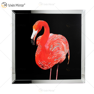 Vxin WXMA-57 Crystal Porcelain Painting Resin Flamingo Covered Frame Decorative Mirror Wall Art
