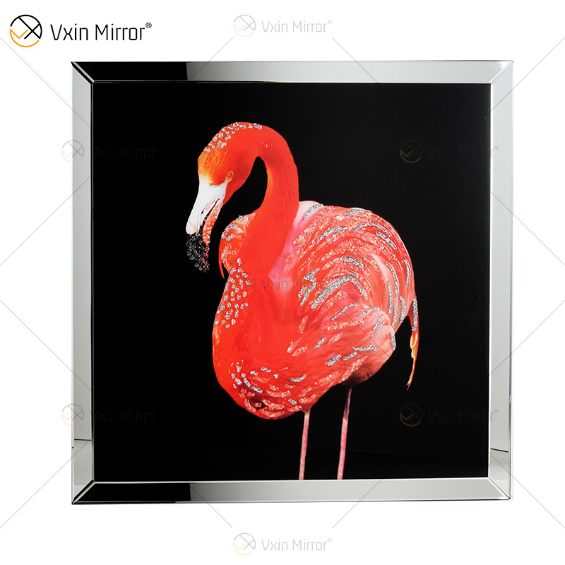 Vxin WXMA-57 Crystal Porcelain Painting Resin Flamingo Covered Frame Decorative Mirror Wall Art