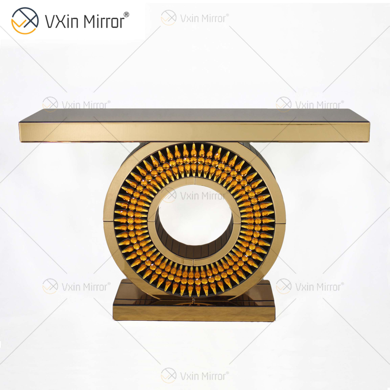 Factory Supply Vxin Luxury Crystal Glass Brown Console Table With Mirror