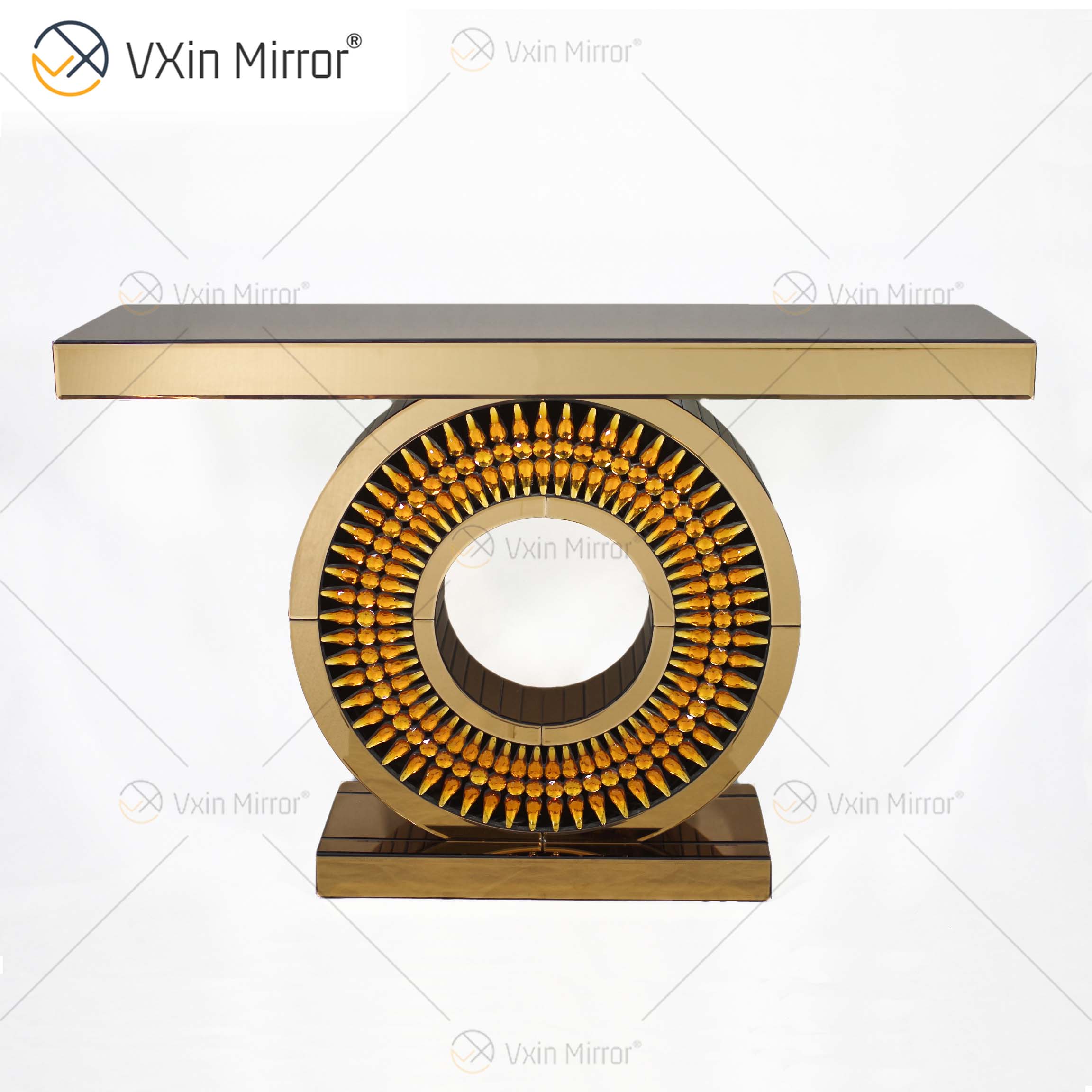 Factory Supply Vxin Luxury Crystal Glass Brown Console Table With Mirror