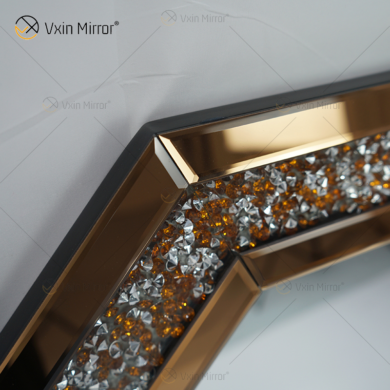 Crystal Crush Diamond Octagonal Silver Mirror for Wall Decoration Wall Hang Frame Less Mirror Diamond Decor WXM-1780