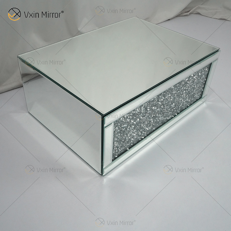 Vxin Factory Supply WXF-153 Silver Wall Decor Silver Crushed Diamond Mirror Rectangle Wall Shelf