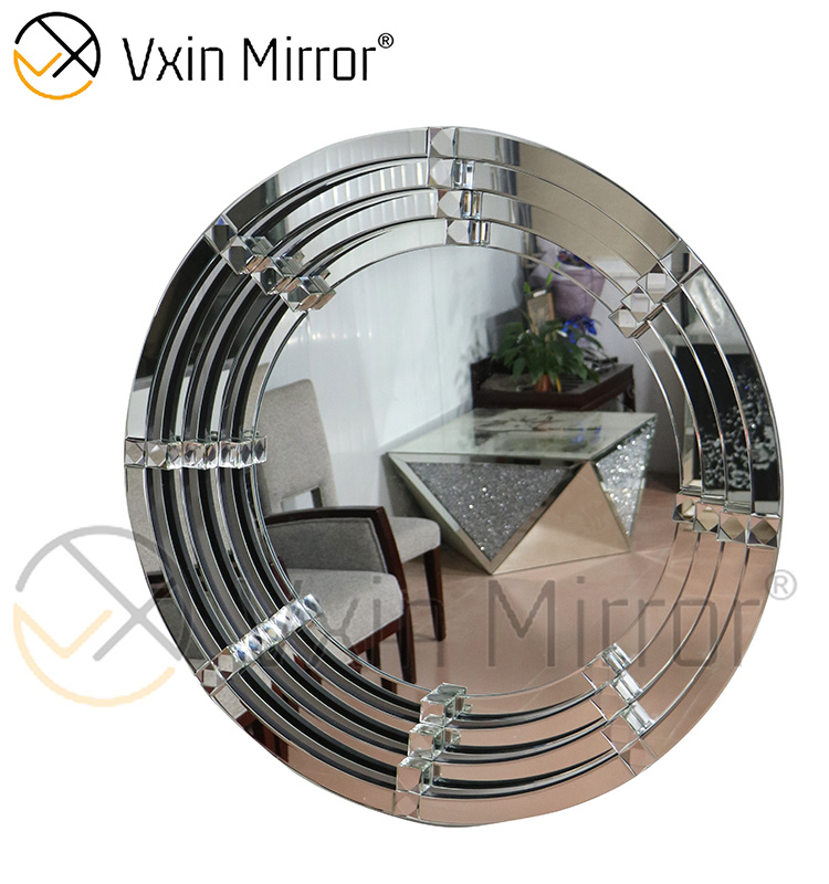 3D Curved WXM-2147 Silver Round Crystal Wall Hanging Mirror