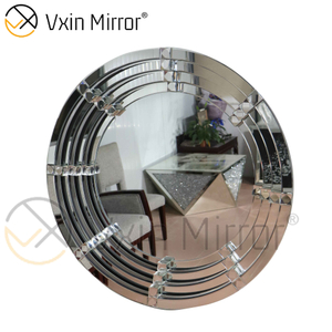 3D Curved WXM-2147 Silver Round Crystal Wall Hanging Mirror