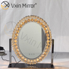 Oval Decorative Diamond Crystal Dimmable Touch Hollywood Table Top Vanity Mirror WXDL-175
