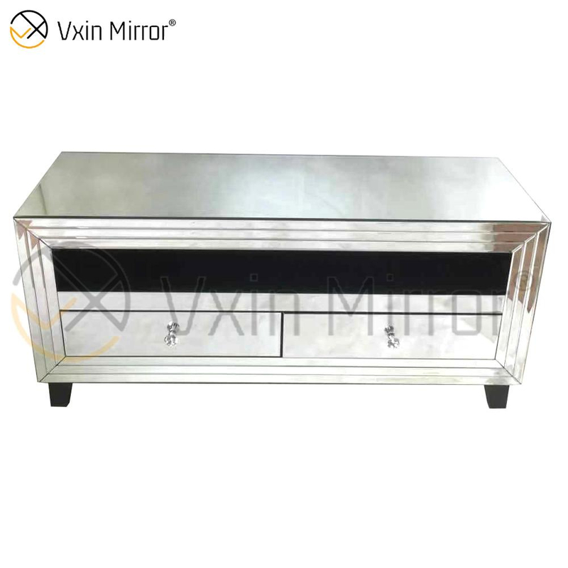 Vxin Mirror Furniture Modern Crushed Diamond Silver Mirror Fireplce TV Stands with 2 Door