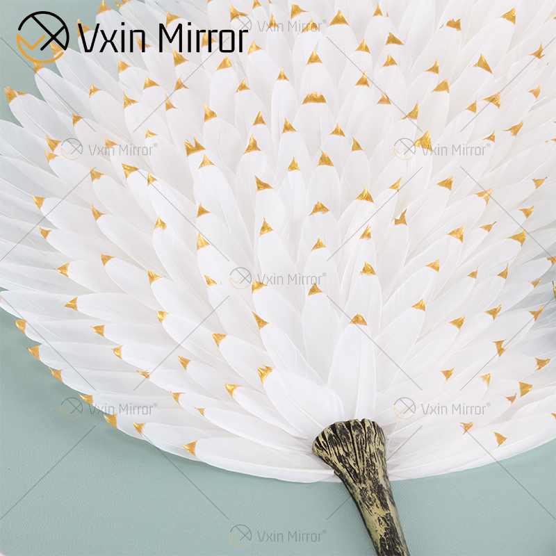 Modern Minimalism White Blue Feather Painting Luxury Round Crystal Wall-mounted Art Painting