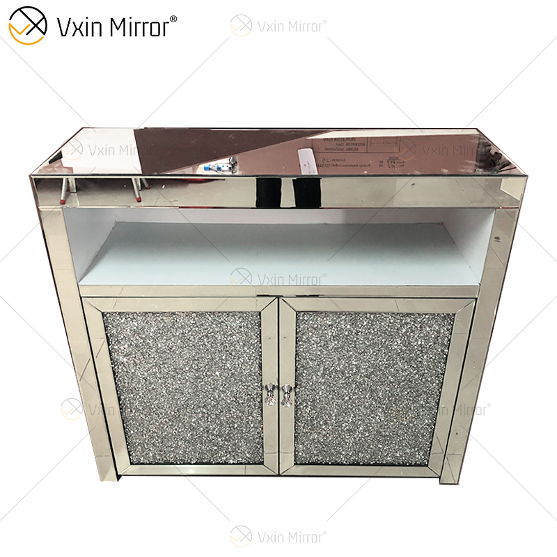 LED Glass Decor WXF-2123 Silver Modern Crushed Mirored Cupboard Cabinet With Muti Drawers