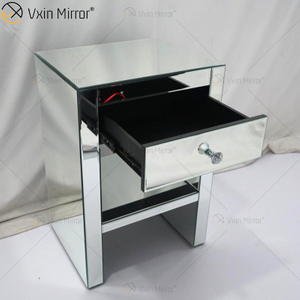 Vanity Modern WXF-242 Silver Furniture Crystal Nightstand With 1 Drawers Mirrored Bedside Table