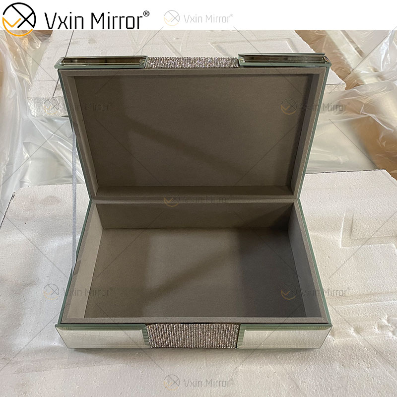 Vxin Mirror WXJB-002 Silver Elegant Glass Crystal Mirror Jewelry Box Mirror Tissue Box