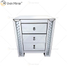 Vxin Crystal Decor WXF-274 Silver Tallboy Crystal Mirror Bedside Table with 3 Drawers Mirror Nightstand