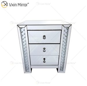 Vxin Crystal Decor WXF-274 Silver Tallboy Crystal Mirror Bedside Table with 3 Drawers Mirror Nightstand