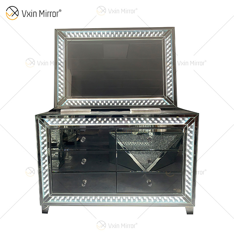WXM-1176&WXF-2139 LED Furniture Set Octagonal Beads Fashion Simple Makeup Mirror Mirror Cabinet 6 Drawers