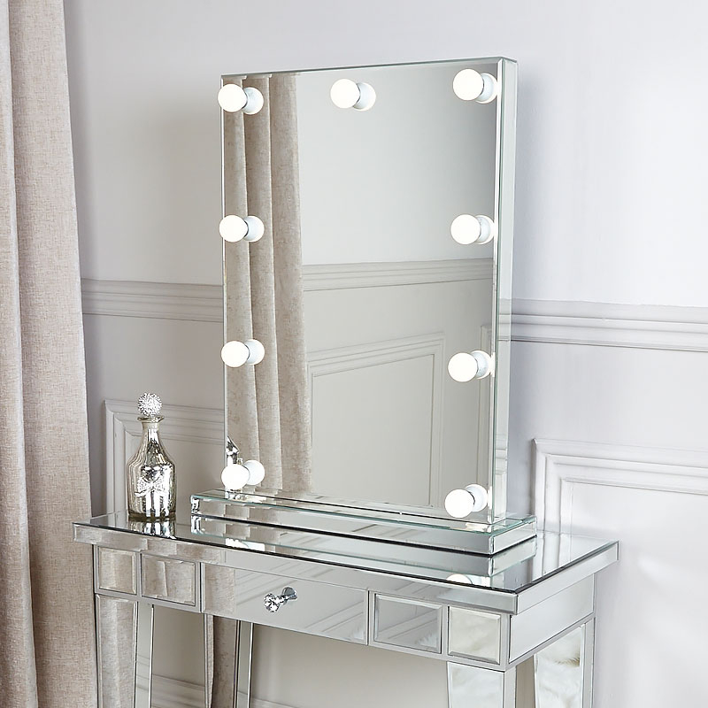 Venetian Dressing Styles VXin WXDL-106 Sparkle Silver Hollywood Mirror Make Up Table Set with 3 Colors Bulbs