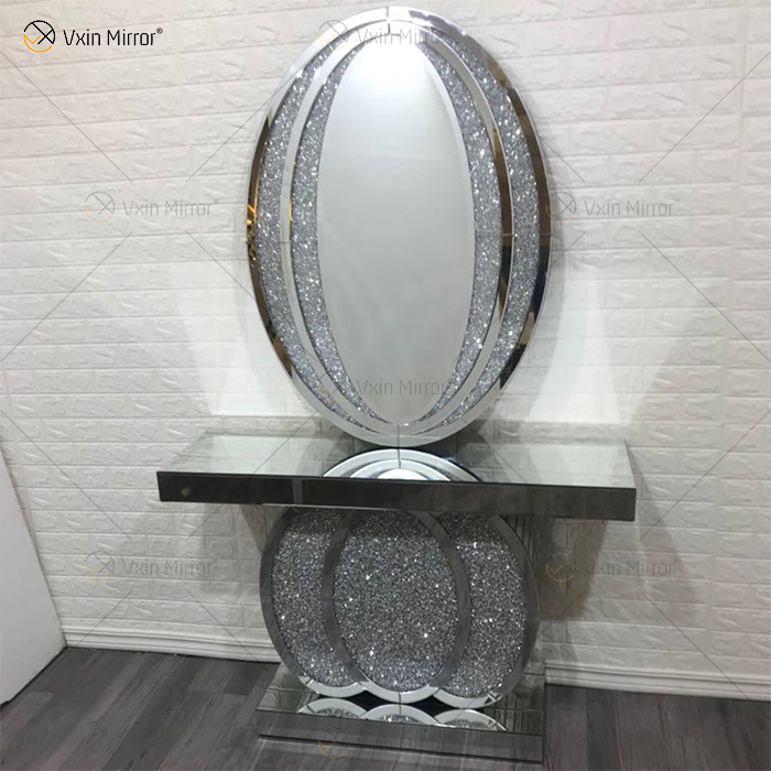 China Supplier Modern Famous Silver Crush Diamond Living Room Glass Console Table