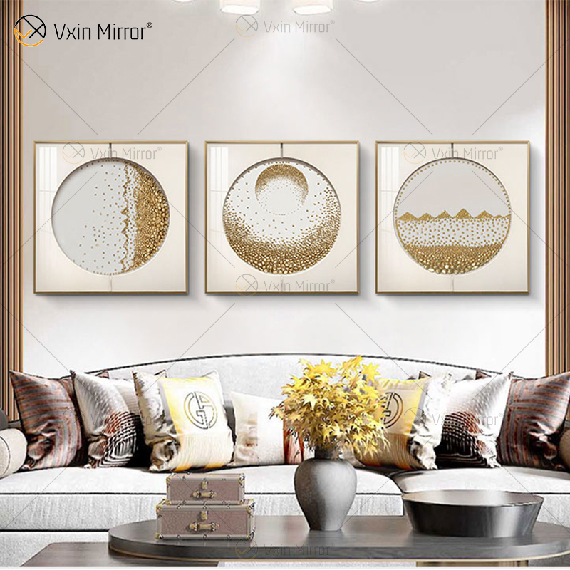 Metal 3d Wall Art Decor Home Decoration Pieces Luxury Living Room Framed for Home Mirror Frame Glass Painting