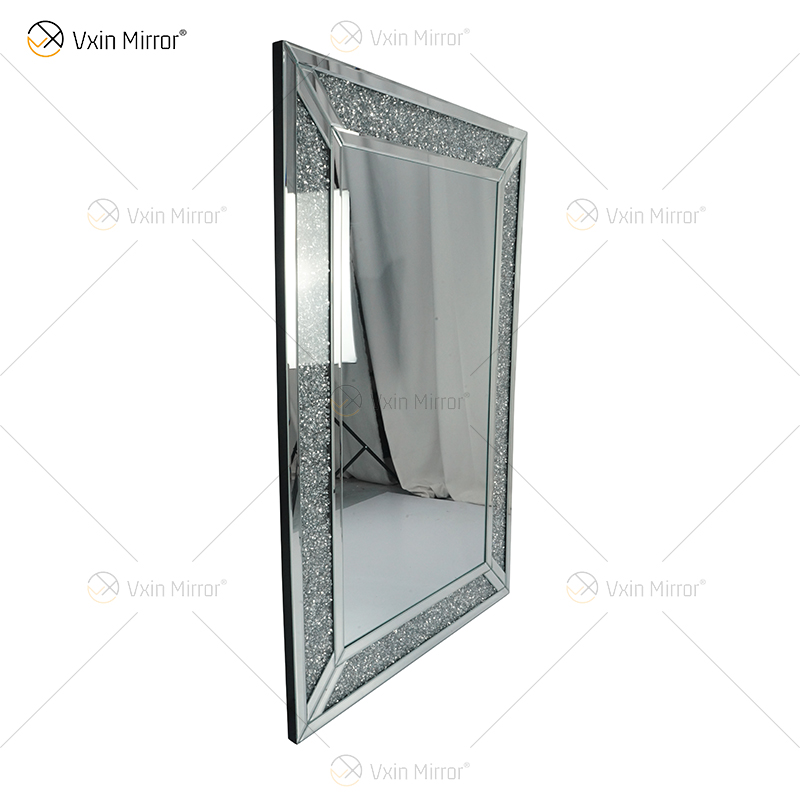 Rectangle Hot Design Vxin WXM-1761 Wall Decor Silver Crushed Diamond Wall Hanging Mirror