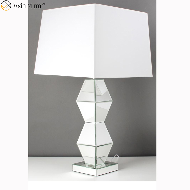 New Design WXTL-005 Modern Bedroom Furniture Silver Table Mirror Lamp With Lampshade Mirror Lamp