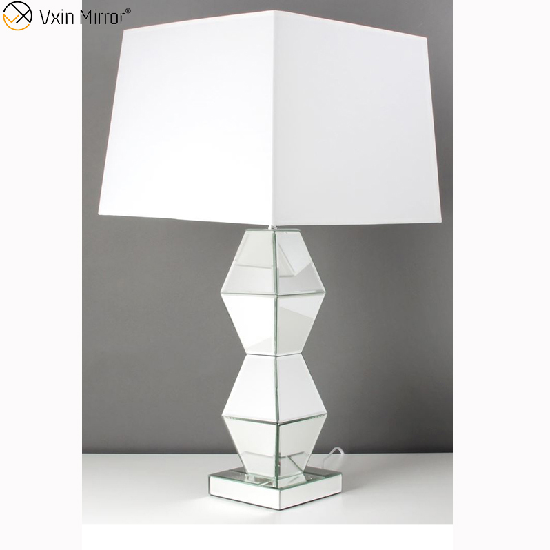 New Design WXTL-005 Modern Bedroom Furniture Silver Table Mirror Lamp With Lampshade Mirror Lamp