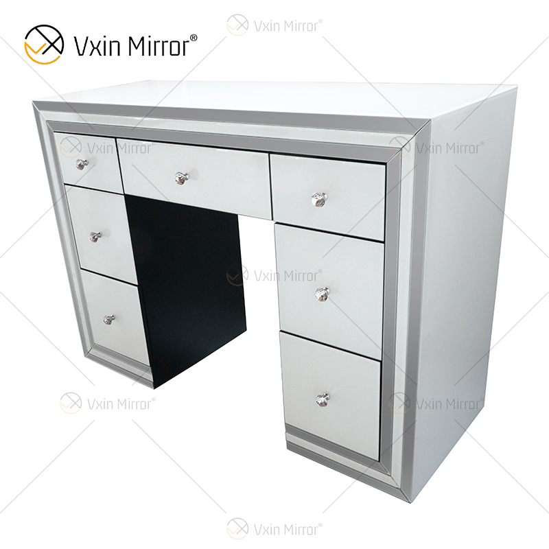 Hot Sell White Mirror Set WXF-792 Modern Silver Frame Dressing Table with Chair 7 Drawers