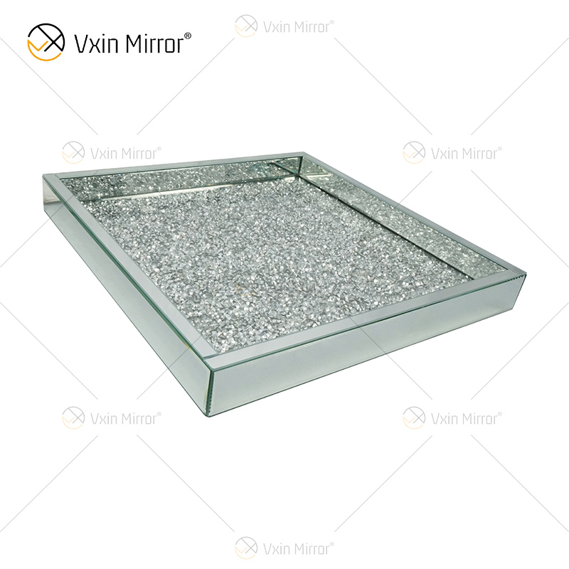 Hot Sale WXMT-019 Modern HomeDecor Silver Crushed Diamond Glass Square Mirror Trays