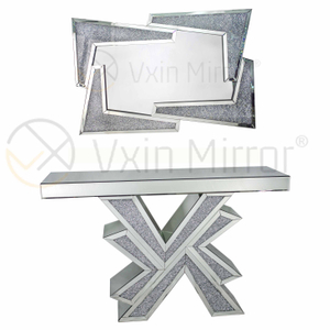 Good Supplier Vxin Home Decor V Silver Furniture Modern Crush Diamond Console Table with Modern Mirror